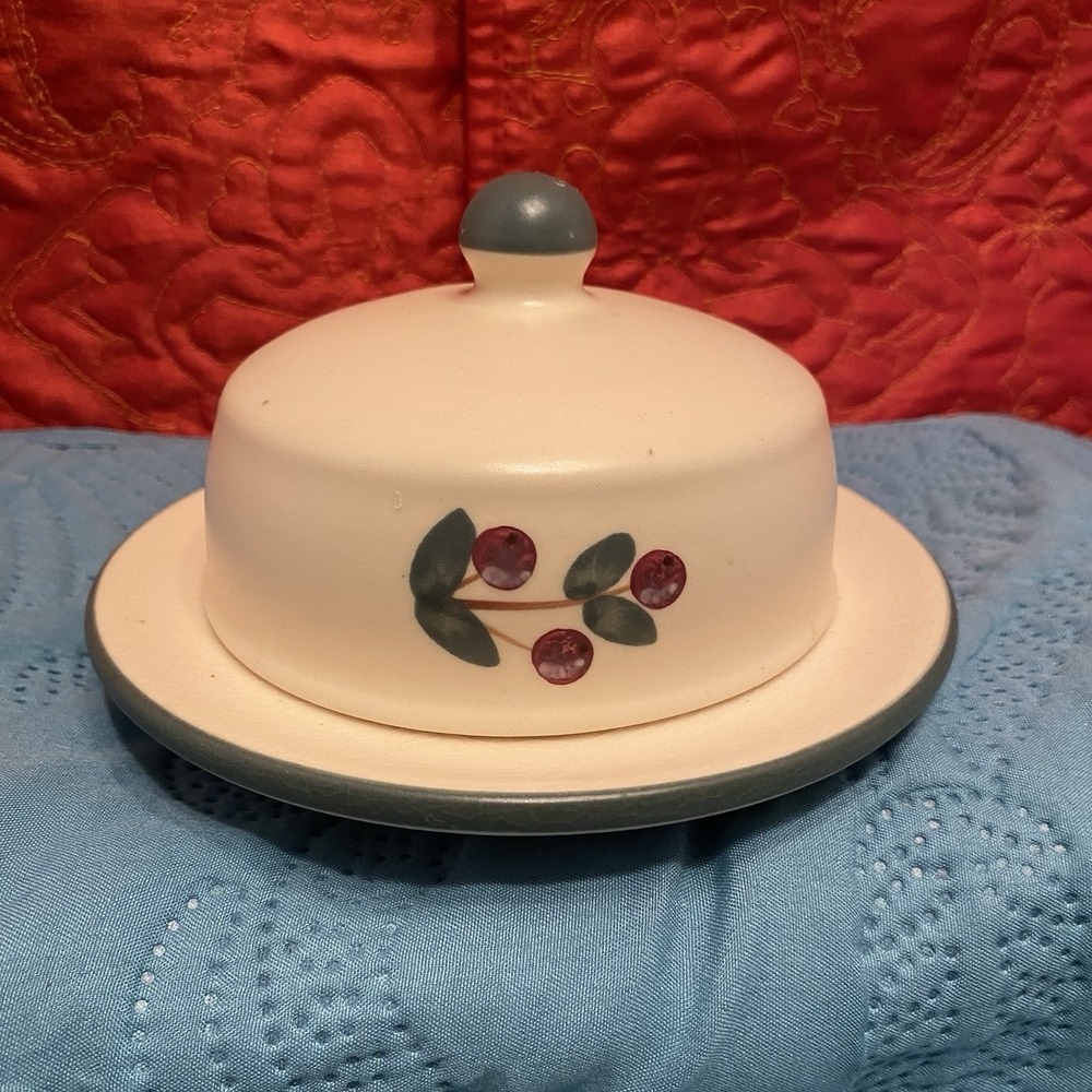 Vintage Laurentienne Pottery Butter Dish Mid Century Hand‎ Painted